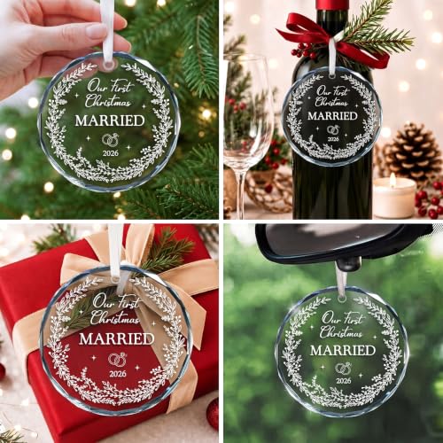 WITTSPOT Our First Christmas Married 2026 Ornament – Just Married Mr & Mrs Glass Keepsake