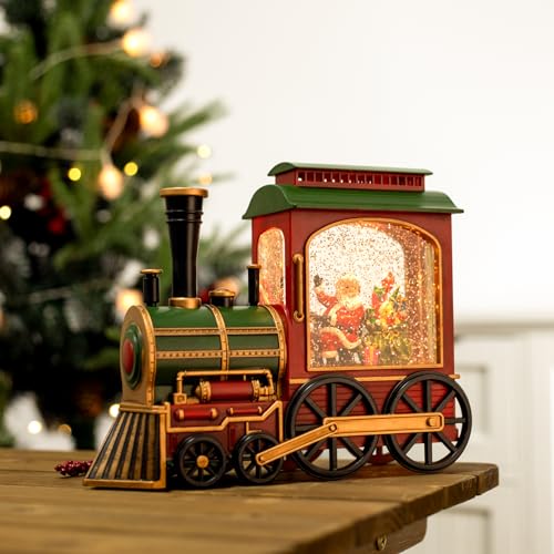 Musical Christmas Train Snow Globe Lantern with LED Lights & Timer