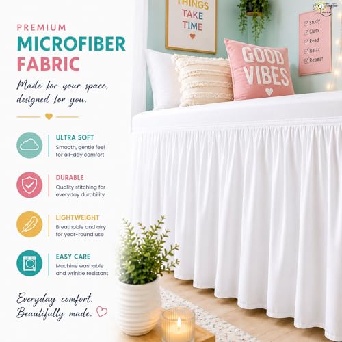 Twin XL Ruffled Bed Skirt with 36-Inch Drop - White Microfiber Dust Ruffle
