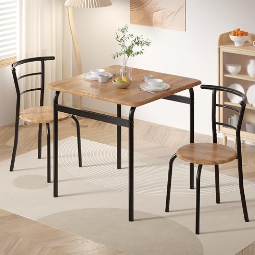 3-Piece Dining Table Set for 2 - Compact Square Kitchen Table with Chairs