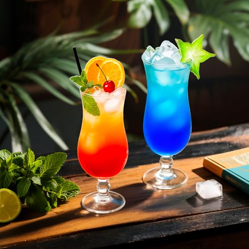 Yesland 6 Pack 14oz Hurricane Glasses - Tropical Cocktail & Drinkware Set