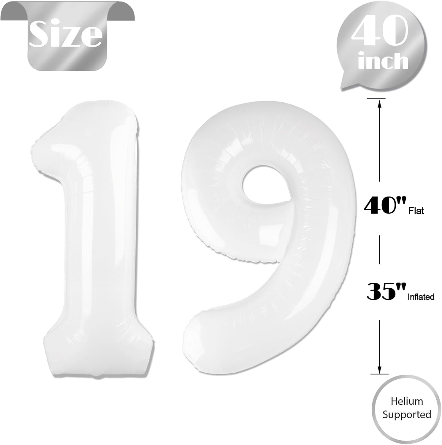 Number 19 Balloon by [Brand Name] - 40-Inch White 19th Birthday Decoration for Boys & Girls