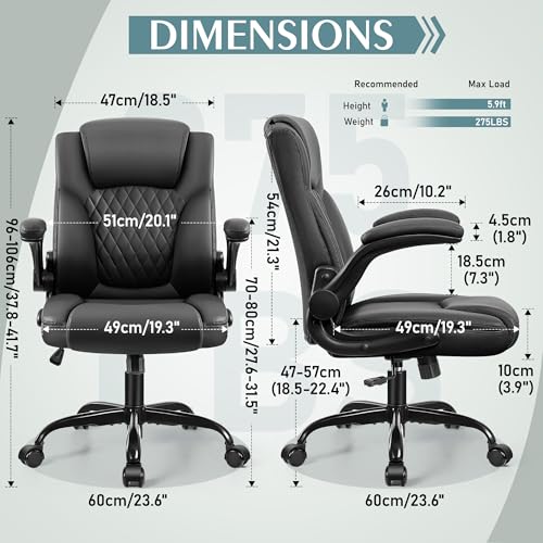 Ergonomic PU Leather Office Chair with Flip-Up Armrests and Swivel