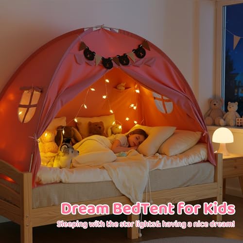 Twin Bed Tent for Kids - Breathable Privacy Play Canopy with Star Lights