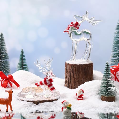 Queekay 2 Pcs Acrylic Christmas Reindeer Ornaments - Vivid Style Clear Deer Figurines