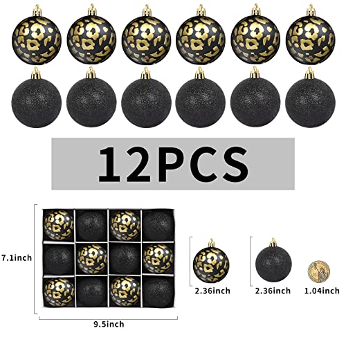 Emopeak Black Gold Leopard Christmas Balls Ornaments - 24 Pack, 2.5 Inch