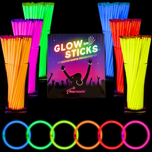 100 Pcs 8-Inch Glow Sticks Bulk Party Pack with Connectors for Bracelets