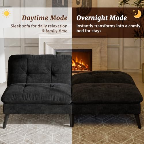 Convertible Velvet Futon Sofa Bed, Adjustable Reclining Couch for Small Spaces