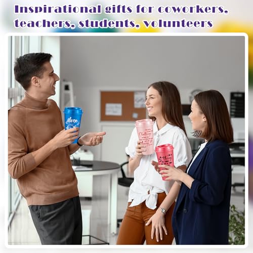 FillTouch 12 Pcs Bright Color Reusable Coffee Cups with Leak Proof Lids - Office Gifts