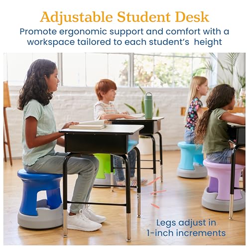 Adjustable Open Front Student Desk with Metal Storage Book Box