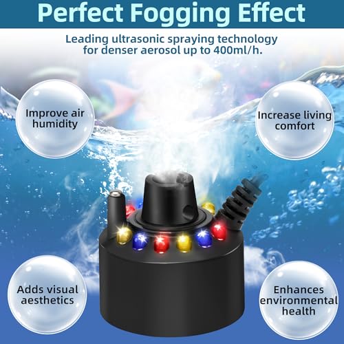 Ultrasonic Mist Maker with 12 LED Lights - Indoor Pond Fogger for Decor
