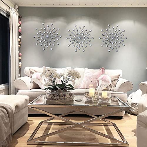 Starburst Wall Art Set, 13-Inch Silver Metal Wall Decor with Crystal Accents