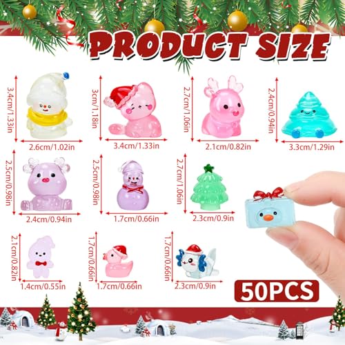 50 Pcs Luminous Christmas Mini Resin Figurines - Christmas Figurines Style (JUNEBRUSH brand)
