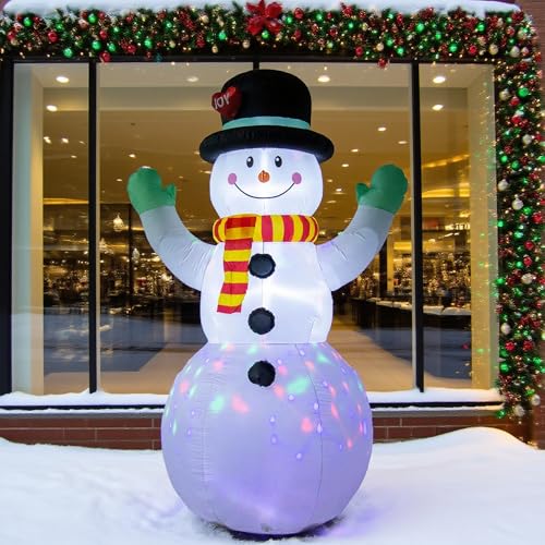 8FT Inflatable Snowman Christmas Decoration - Blow Up Snowman with LED Lights - Red, Yellow, Blue, Black, White