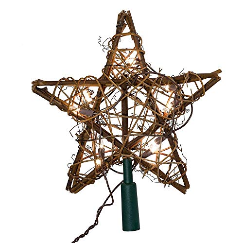 10-Light Natural Rattan Star Christmas Tree Topper - Rustic Indoor Decor