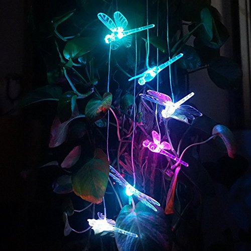 Solar Powered Color Changing LED Dragonfly Wind Chime Garden Light