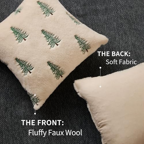 DFXSZ Christmas Pillow Covers Set of 2 18x18 Inches Green Xmas Tree Decor Beige