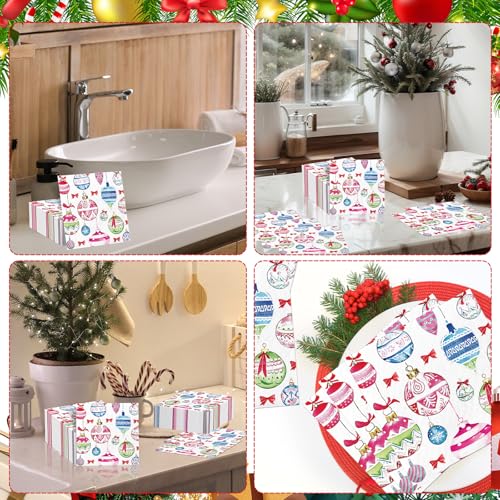 100 Pcs Christmas Napkins 12.5x12.5cm Vintage Hanging Ball Pattern 2-Ply ojustbeok