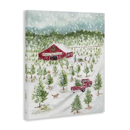 Snowy Christmas Tree Farm Canvas Wall Art - 24 x 30 Inches