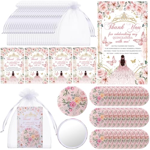 30-Piece Quinceanera Party Favors Set with Pocket Mirrors and Gift Bags