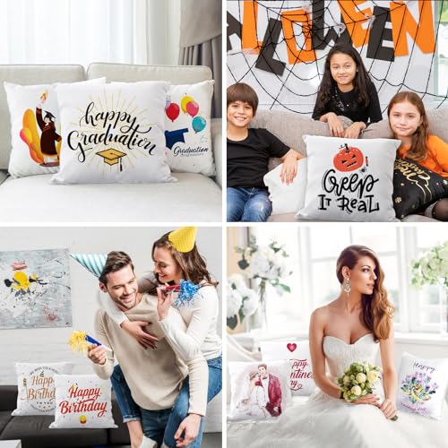 OLSUNOR 16-Pack 17.7 x 17.7 in Sublimation Pillowcases White, 45x45 cm – Double-Sided Printing, Invisible Zipper