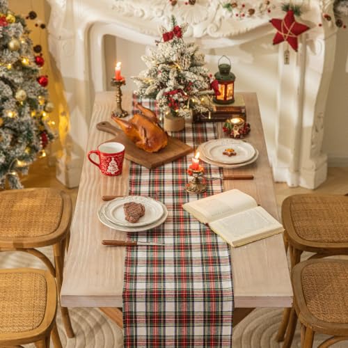 AQOTHES Red White Plaid 13x120 inch Christmas Table Runner