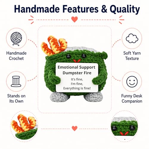 Emotional Support Dumpster Fire Crochet Plush Desk Decor Gag Gift