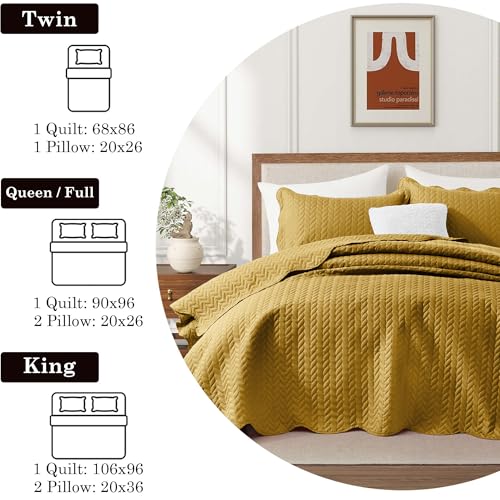 California King Embossed Quilt Bedding Set - 3 Piece Microfiber Coverlet (Ochre)