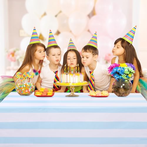 Light Blue Striped Disposable Tablecloths - 54x108 Inch, 3 Pack