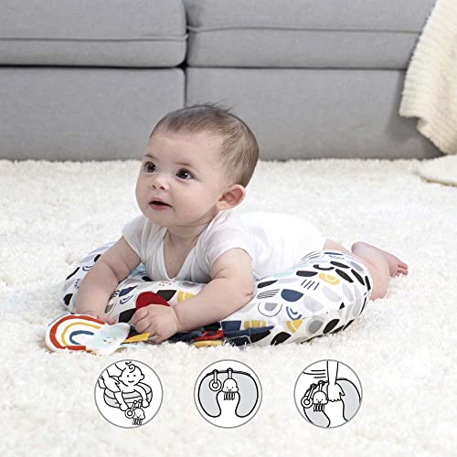 Boppy Tummy Time Prop, Black and White Modern Rainbows with Teething Toys, A Smaller Size for Comfortable Tummy Time, Attached Toys Encourage Neck and Shoulder Strength Building