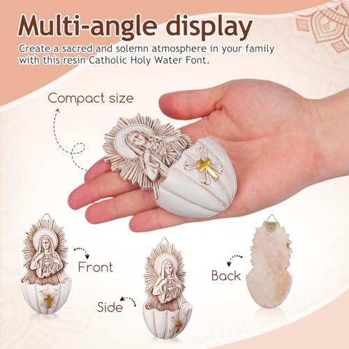 Resin Holy Water Font Set - 2 Piece Catholic Wall Hanging Decor
