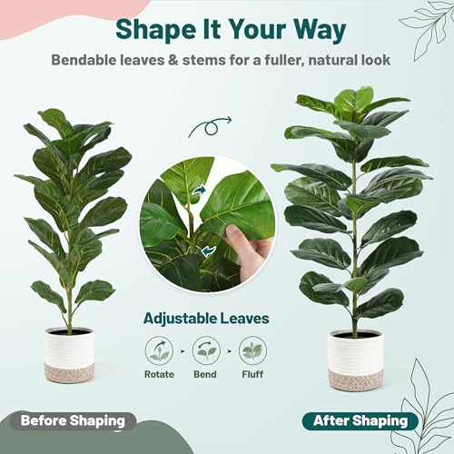 30" Faux Fiddle Leaf Fig Trees - 2 Pack with Woven Baskets