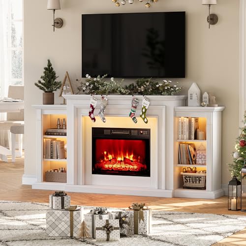 72 Inch Electric Fireplace TV Stand with Mantel and LED Lights