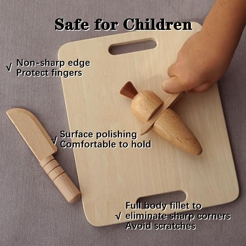 3-Piece Wooden Safe Kids Cooking Knife Set for Vegetables and Fruit