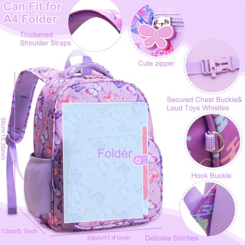 Kids Butterfly Backpack for Girls - 15 Inch School Bookbag with Insulated Pocket