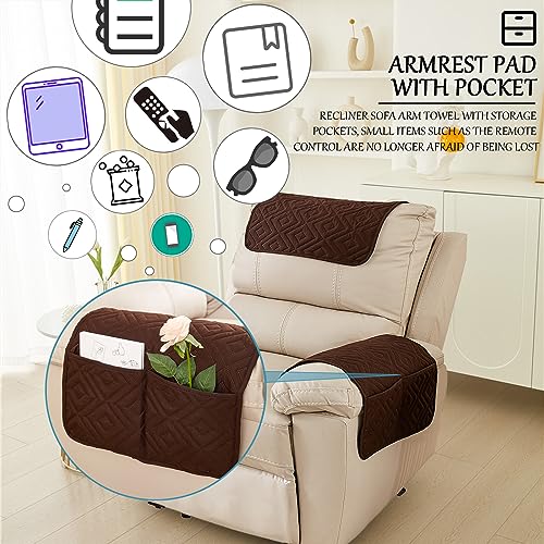 Quilted Polyester Recliner Armrest Cover Set with Pockets