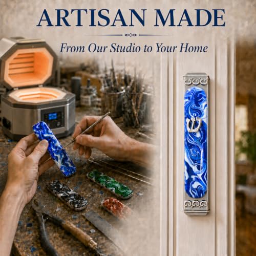 4-Inch Handcrafted Art Glass Mezuzah Case, Weatherproof Indoor Outdoor Mount