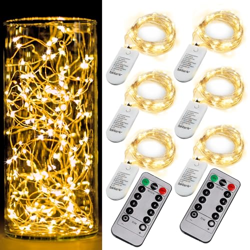OakHaomie 6-Pack Battery Operated Fairy Lights, 6.5ft Warm White Twinkle Firefly Lights with Remote Control and Timer for Wedding, Party, and Home Decor