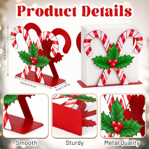 Christmas Candy Cane Napkin Holder - Rustic Red Metal Stand for Holiday Tables & Parties (Candy Canes)