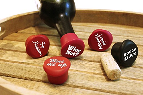Vinakas 5-Pack Silicone Wine Stoppers - Fun, Witty Wine Gift Set for Men & Women