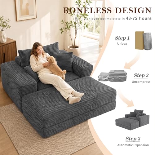 Oversized Corduroy Sleeper Chair with Ottoman, 3-in-1 Convertible Lounge