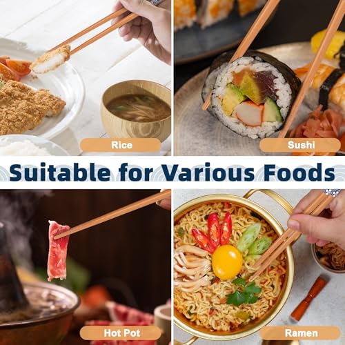 5 Pairs Natural Bamboo Chopsticks, Reusable Japanese Style Gift Set