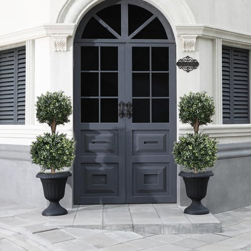 35-Inch Artificial Double Ball Boxwood Topiary Trees, 2-Pack UV Resistant