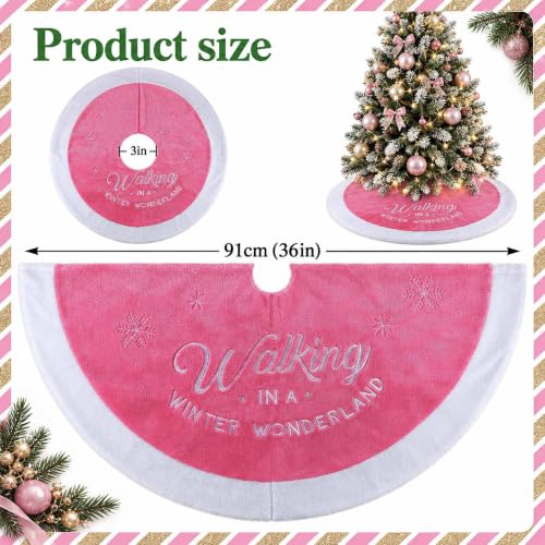 Yuboo Large Pink Christmas Tree Skirt 36 Inch Faux Fur Snowflake Decor