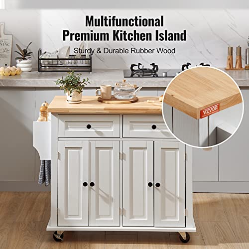 35.4" Rolling Kitchen Island Cart with Solid Wood Top & Storage, White