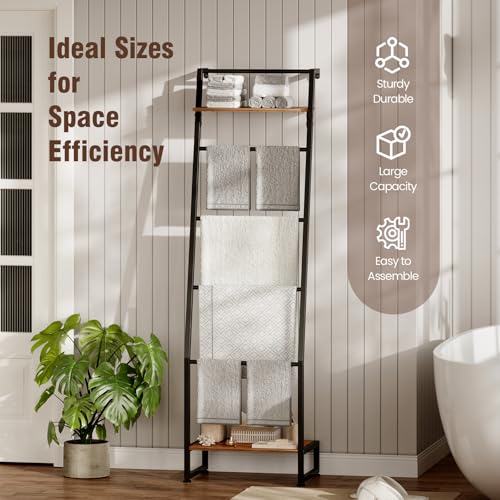 6-Tier Blanket Ladder Shelf, Wall-Leaning Metal Rack for Towels and Throws