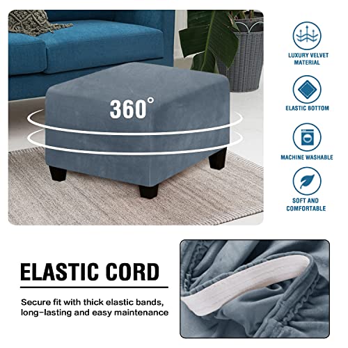 Stretch Velvet Ottoman Cover for Square Footstools - Gray Blue