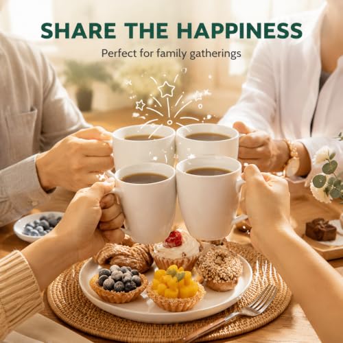 Set of 6 White Porcelain Coffee Mugs 13oz - Microwave & Dishwasher Safe
