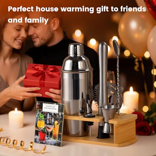 ZPUFAW 8-Piece Cocktail Shaker Set with Wooden Stand - Bar Tool Kit