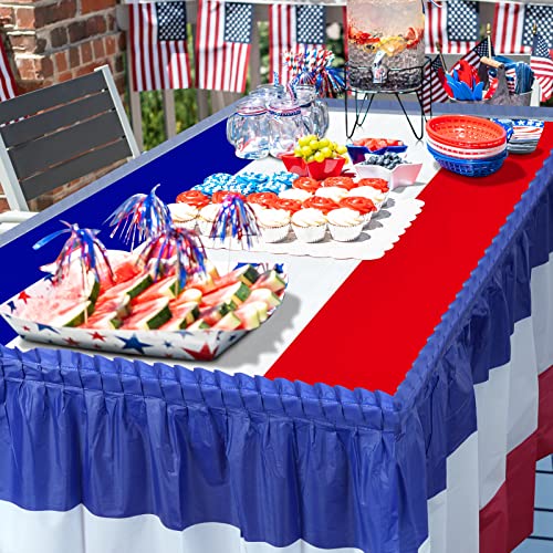 3 Pack Patriotic Plastic Table Skirts, Red White and Blue Party Decor